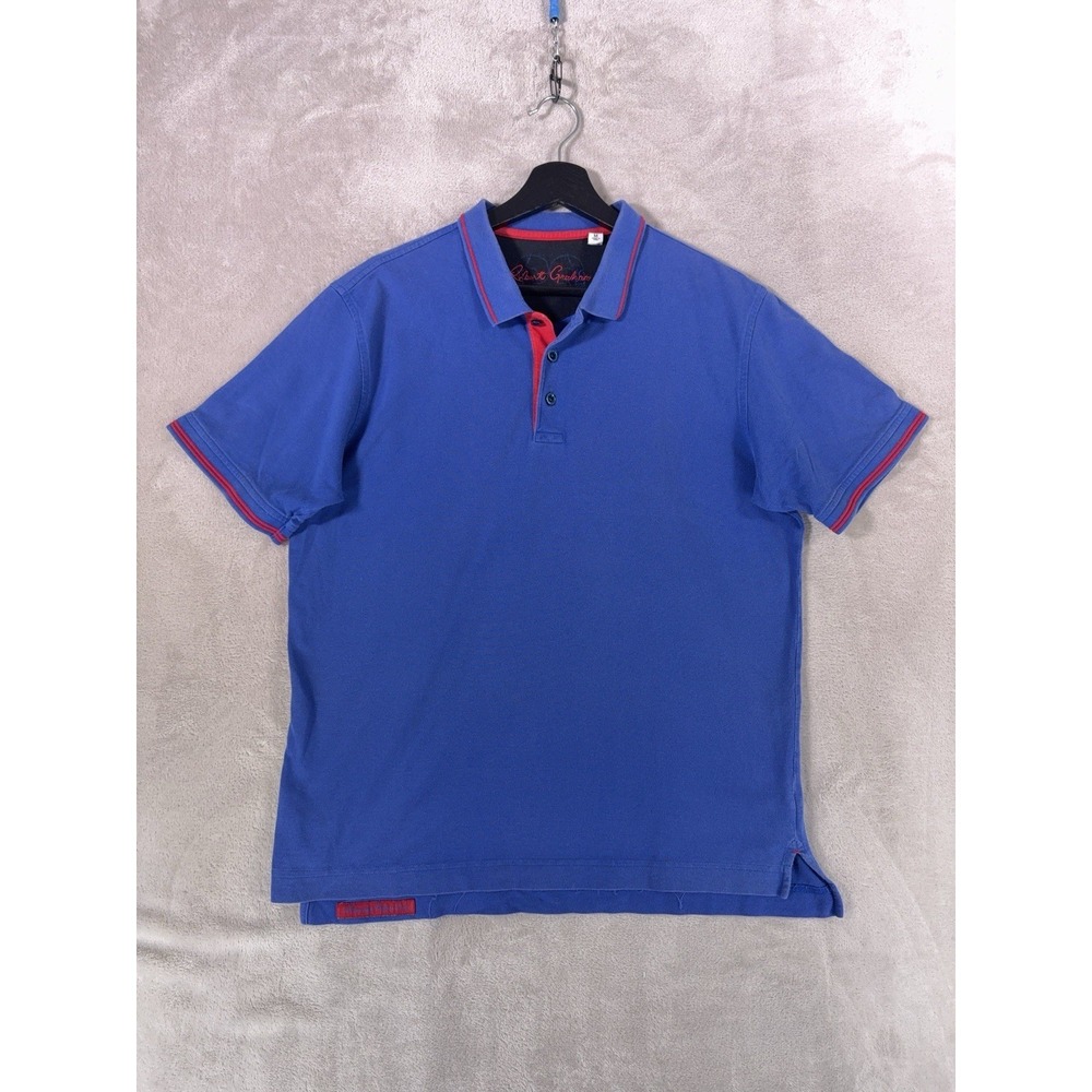 Robert Graham Polo Shirt Mens Medium Blue Short Sleeve Cotton Casual Golf
